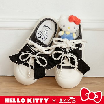 Ann’S X Sanrio三麗鷗 HELLO KITTY 聯名 可拆蝴蝶結 胖胖圓頭穆勒鞋4cm-黑