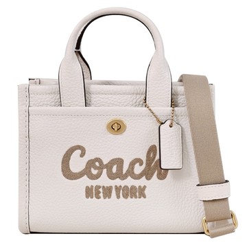 COACH CAO26 CARGO 20 電繡LOGO皮革迷你兩用托特包.白