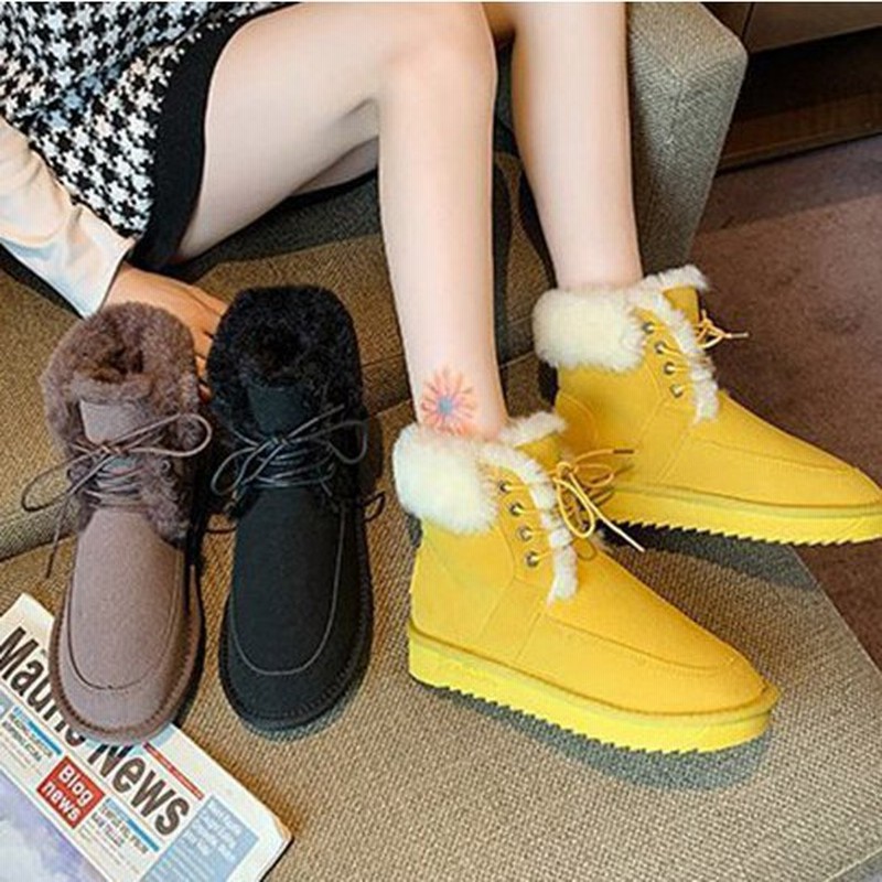 ムートンブーツ レディース 黒 滑らない スノーブーツ 防寒 ショートブーツ 冬靴 暖かい レースアップ 保温 雪用 スノー シューズ 幅広 通学 通勤 ぺたんこ 通販 Lineポイント最大0 5 Get Lineショッピング