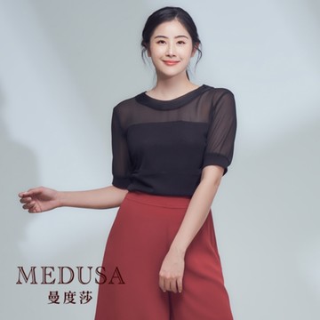 現貨【MEDUSA 曼度莎】微露透肩針織上衣（M-XL）｜女上衣 短袖上衣 高彈性