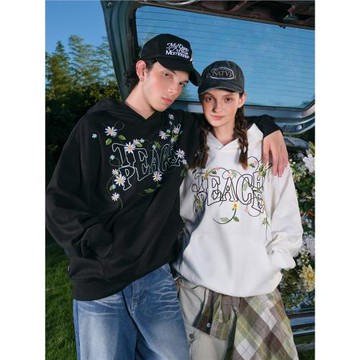 TEACH PEACE潮牌纏繞花朵連帽衛衣寬松重磅420g刺繡花卉帽衫秋季