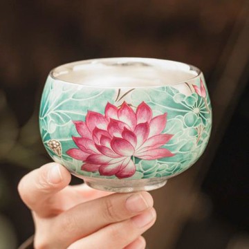 999鎏銀荷塘月色陶瓷茶杯茶盞中式復古主人杯個人專用品茗杯單杯