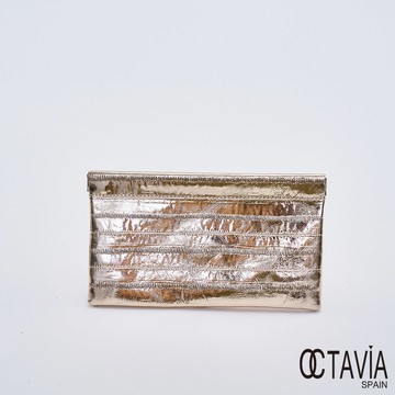 OCTAVIA 8 真皮- 超魅力 金屬時尚彈壓多用途長夾 - 香檳金