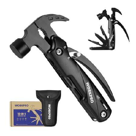 WORKPRO Multitool-12 in Camping Tools with Mini Hammer-EDC Gear Multi Tools Hammer with Safety Lock and Pouch-Mini Multitools Gifts for Men and Wome