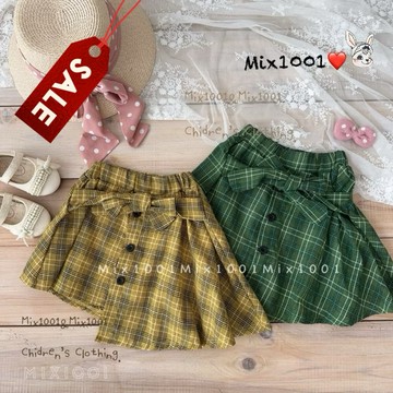 🌈✨mix1001 格紋不規則剪裁綁帶裙 ✨兒童造型排扣格子短裙5-17