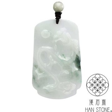 【漢石齋】天然翡翠A貨 護主龍牌玉佩吊墜 冰糯種飄花(34*55*5mm)