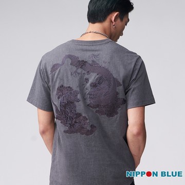 日本藍 BLUE WAY – 金標暗影龍虎繡花短TEE(深灰)/ 男款