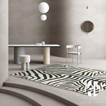 斑馬紋歐式輕奢設計家用客廳地毯臥室房間床邊毯書房茶幾墊【聚物優品】