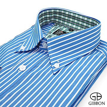 GIBBON 經典粗條紋休閒長袖襯衫‧天空藍