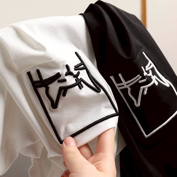 外貿出口大牌女裝尾單清倉原單撤柜尾貨簡筆刺繡小貓咪短袖T恤女