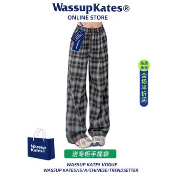 2026春秋夏季美式復古格紋長褲子女夏季垂感拖地休閑褲薄款春秋款