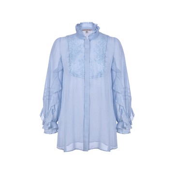 【SALE】SHIATZY CHEN 夏姿˙陳-嬉戲系列真絲純色花邊立領襯衫