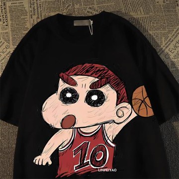 日系復古籃球蠟筆小新純棉短袖t恤男女2025新款寬松百搭半袖上衣