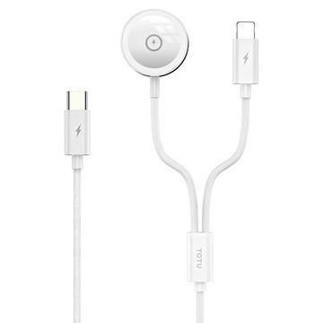 TOTU 拓途 鋅系列 一分二 Type-C to Apple Watch/Lightning 磁吸充電器充電線 1.6M  白色  1條