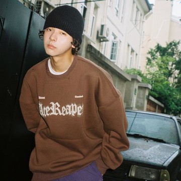 美式復古圓領衛衣男春秋新款寬松套頭上衣oversize大碼男生打底衫