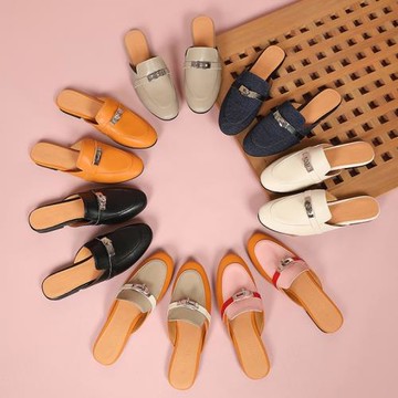 凱莉包頭半拖鞋女夏外穿穆勒鞋2025年春季新款真皮涼拖圓頭平底鞋