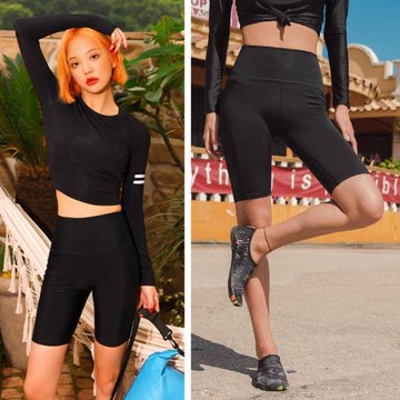 單獨泳褲女五分褲高腰平角防走光長款單賣女士單件5分游泳中褲裙