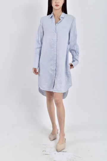 (L) massimo dutti長袖條紋襯衫感藍色洋裝