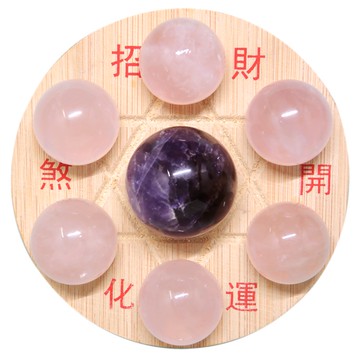 【168開運坊】七星陣系列【天然夢幻紫水晶/粉晶七星陣+孟宗竹底盤】淨化/加持