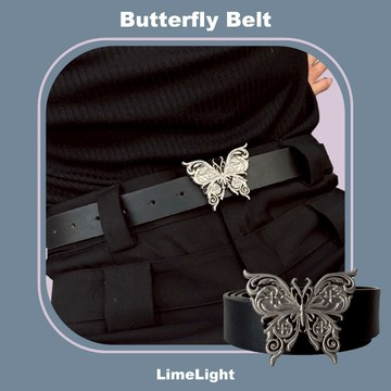 ☆LimeLight☆ 蝴蝶 雕花 造型 美式 復古 皮革材質 個性必備 皮帶女 皮帶男生 腰帶 皮帶 Y2K皮帶
