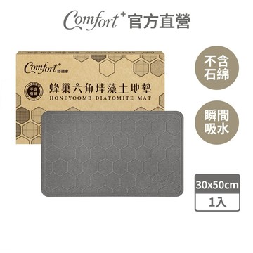 【Comfort+ 舒適家】蜂巢六角珪藻土地墊_灰色_硬式珪藻土