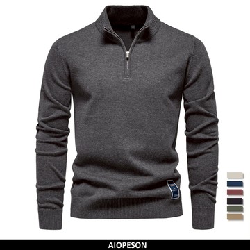 【100kg可穿】 男士毛衣外套 套頭毛衣 素色針織衫 半拉鏈針織外套 大尺碼圓領毛衣 商務休閒毛衣毛衣外套 立領毛線衫