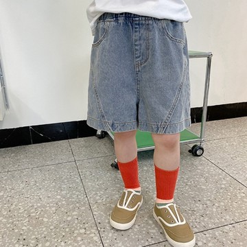 洗舊拼接牛仔鬆緊褲頭五分褲 短褲 褲子 男童 女童 兒童 童裝 橘魔法