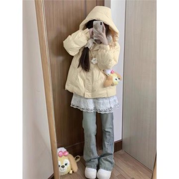 羽絨棉服女冬季2025年新款韓系短款奶黃色棉衣棉襖加厚外套小個子