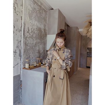 Lecea Alice中長款韓版格子風衣