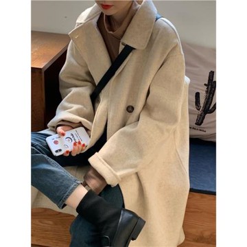 毛呢大衣女外套韓系慵懶風厚保暖冬天中長款風衣秋季2023新款女裝