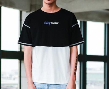 FINDSENSE MD 日系 潮 男 時尚 撞色 字母刺繡 反車線 短袖T恤 特色短T 學生T恤