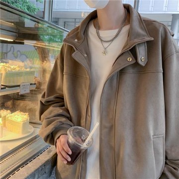 復古麂皮絨外套男女春秋新款2024設計感小眾上衣寬松休閑夾克褂子