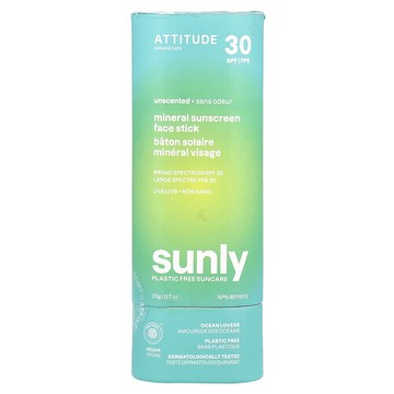 ATTITUDE, Sunly，礦物質抗曬棒，SPF 30，無香型，0.7 盎司（20 克）