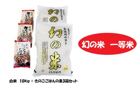 コシヒカリ「幻の米一等米 10kg」 「きのこご飯の素」セット(5-8A)