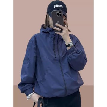 2025夏季新款休閑百搭防曬沖鋒衣小個子純色寬松連帽防曬服外套女