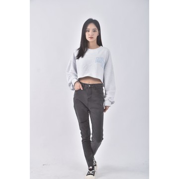 (L) sin mau is sexy高腰丹寧牛仔修身黑色長褲二手衣