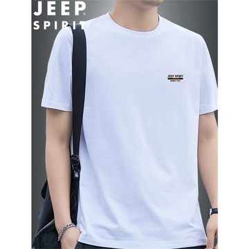 吉普JEEP短袖t恤男士夏季薄款寬松大碼圓領純棉休閑半袖體恤衫男