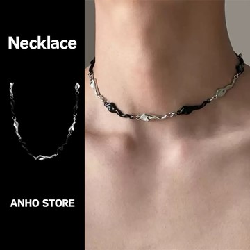 【ANHO】現貨在台/不規則/黑銀/拼色/波浪/褶皺/項鍊/頸鍊/鎖骨鍊