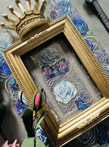 幽藍玫瑰精靈 淺色薔薇集 PET 紙膠帶 鐳射銀 10米卷