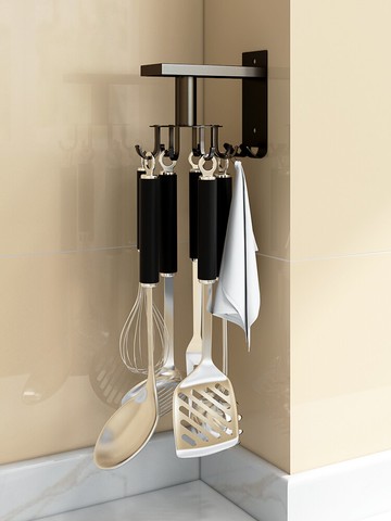 廚房壁掛旋轉架 免打孔廚房旋轉掛鉤壁掛式牆壁上收納置物架鍋鏟勺子廚具用品神器『XY16194』