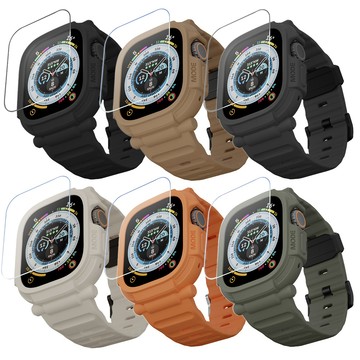 elkson 來自加拿大  Apple Watch  Ultra Quattro Pro2.0 一體成形軍規錶帶+9H鋼化膜套組_49mm