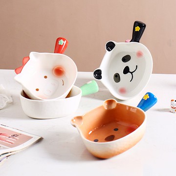 卡通手柄碗可愛少女心陶瓷創意帶把泡面碗家用空氣炸鍋專用碗烤碗