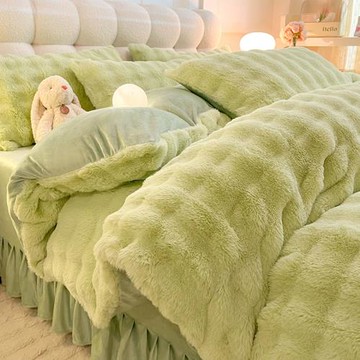 冬季泡泡絨四件套保暖蓄熱牛奶絨裸睡被罩親膚雙面珊瑚加厚寶寶絨