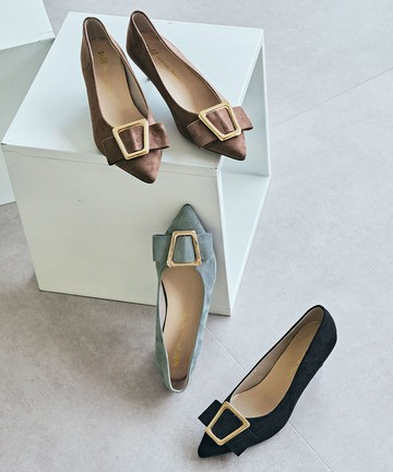 金屬釦飾2way絨面中跟鞋 (52312)