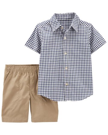 Toddler 2-Piece Plaid Button-Front Shirt & Short Set