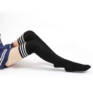 棉襪 學生襪 黑色條紋學生襪 運動襪 膝上襪JHS8395
