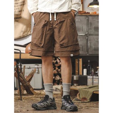 美式山系防水速干工裝短褲男夏季涼感戶外機能假兩件休閑五分中褲