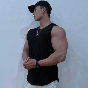 美式顯肌肉運動背心 螺紋圓領背心男 無袖速乾男上衣 透氣男背心 純色坎肩背心 弧度訓練背心 彈力健身背心 020