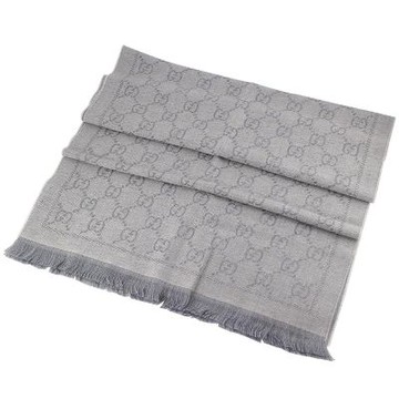 GUCCI 灰色/卡其色 G LOGO雙色寬版100%羊毛圍巾
