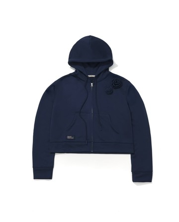 MARDI MERCREDI 拉鍊短版連帽上衣 海軍藍 玫瑰 CROPPED HOODY ZIP UP ROSE